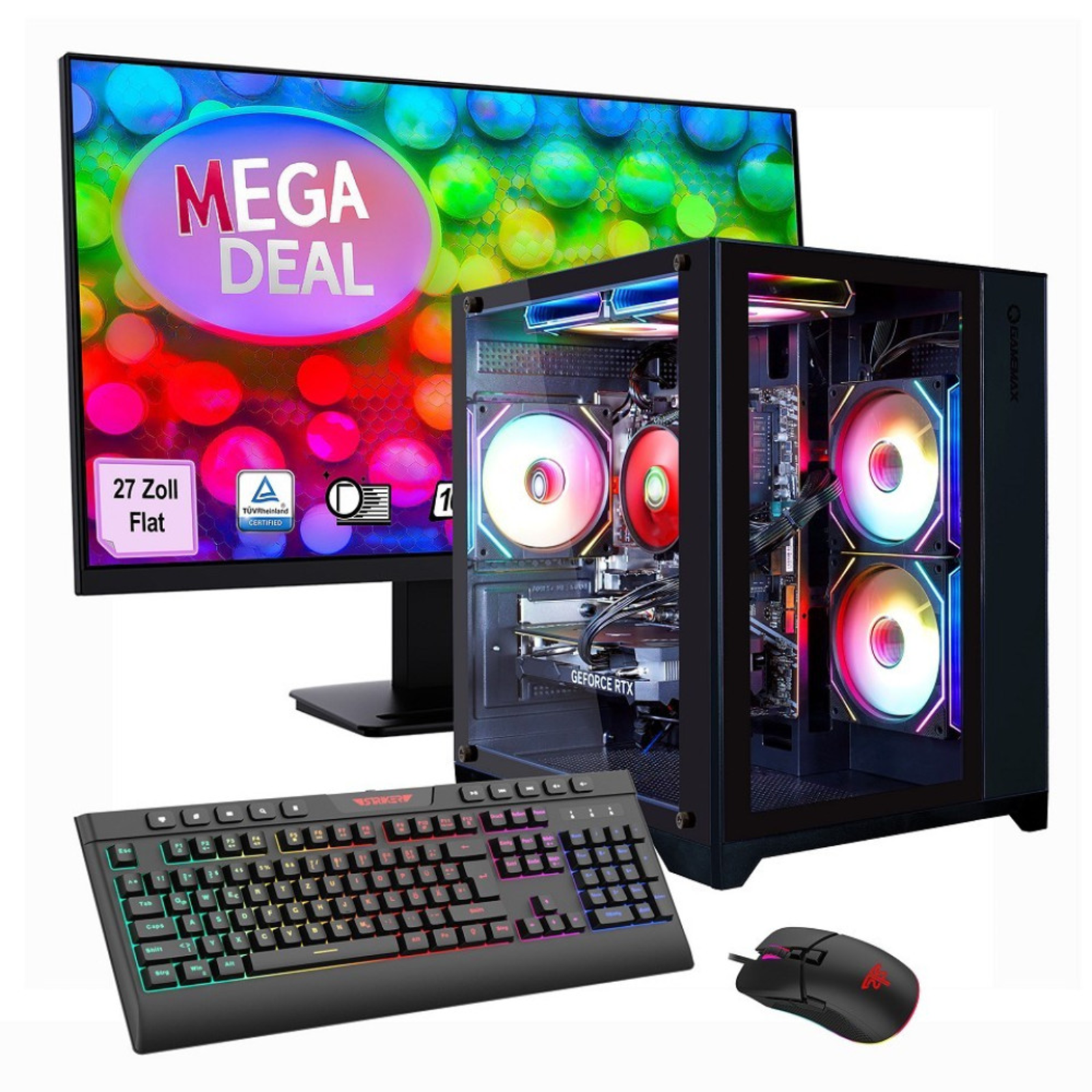 Hyrican GAMEMAX MegaDeal Infinity BK SET2699 7796 Ryzen 7 5700X 16GB/1TBSSD RTX 5060Ti Win11 27 Inch