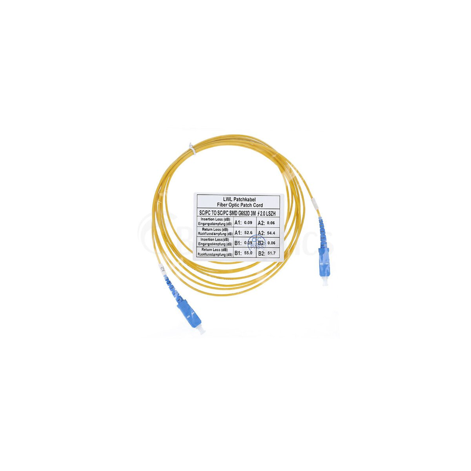 BlueOptics Simplex Fibre Optic Patch Cable SC-UPC/SC-UPC Single Mode 10 Metres