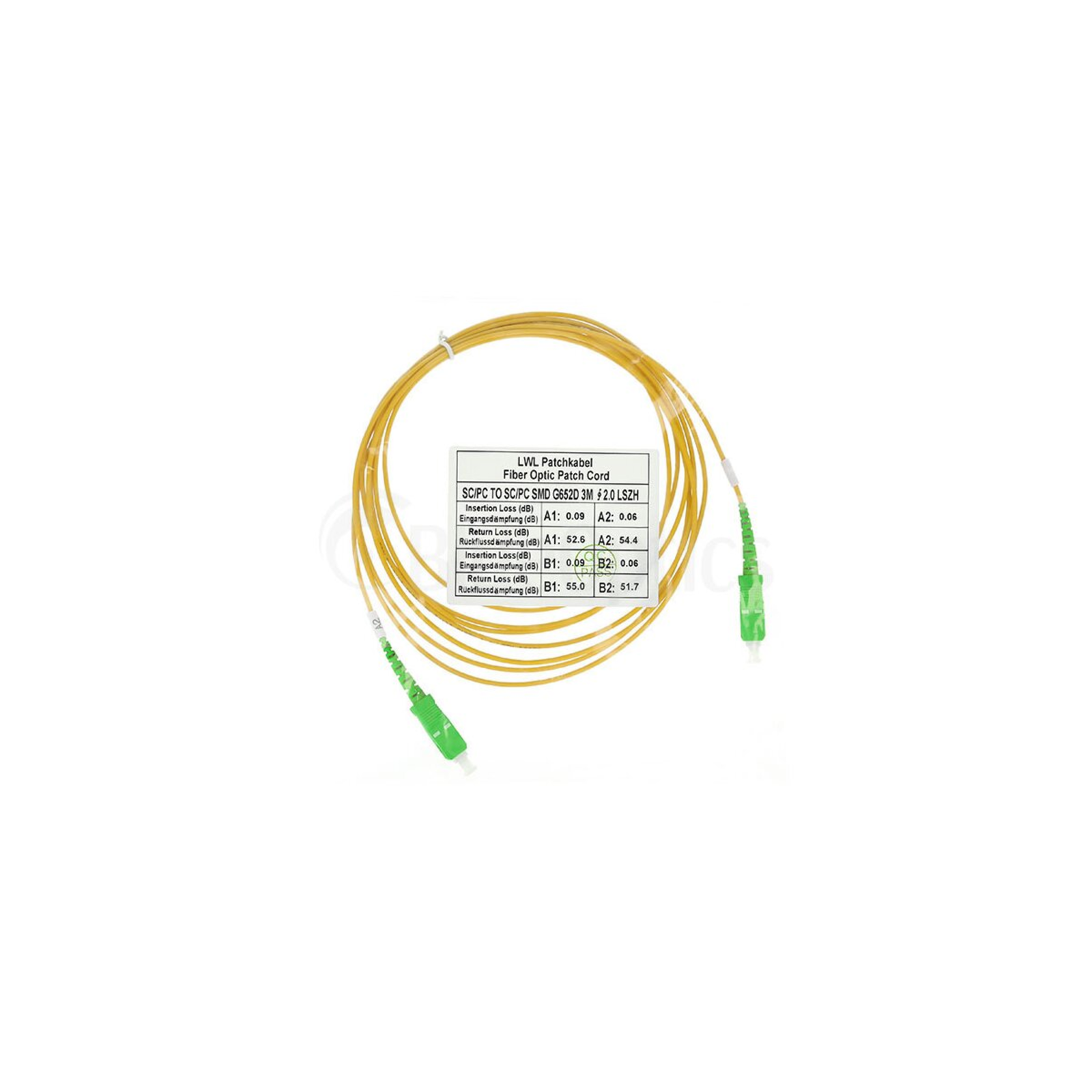 BlueOptics Simplex Fibre Optic Patch Cable SC-APC/SC-APC Singlemode 1 Metre