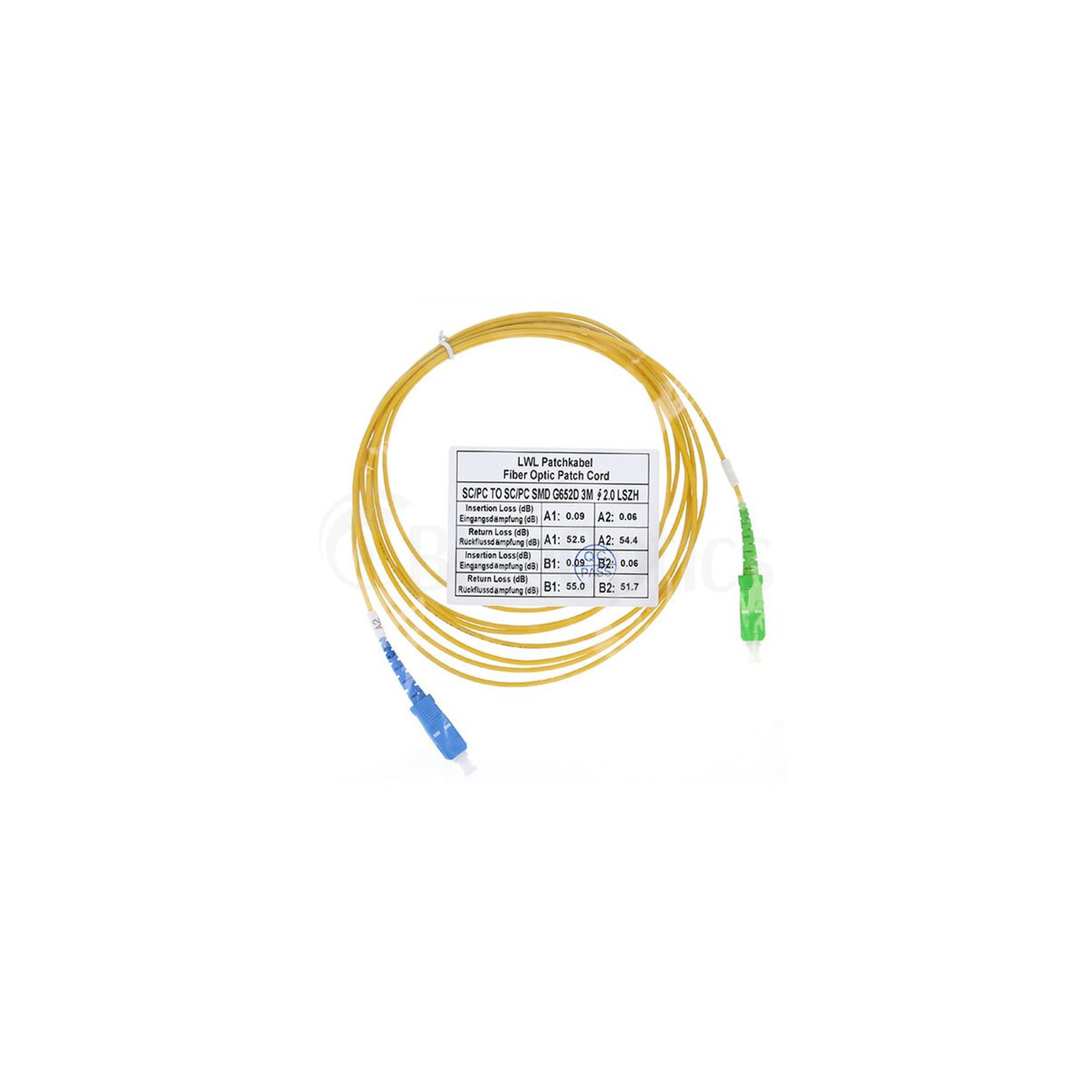BlueOptics Simplex Fiber Optic Patch Cable SC-UPC/SC-APC Single-mode 30 Meters