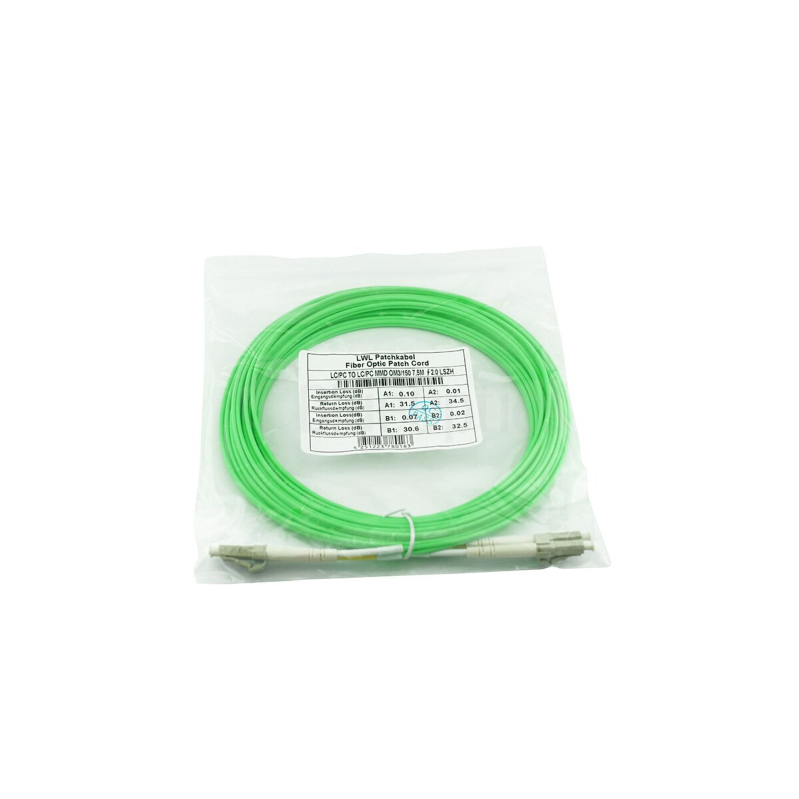 BlueOptics Duplex Fiber Optic Patch Cable LC-LC Multimode OM5 15m