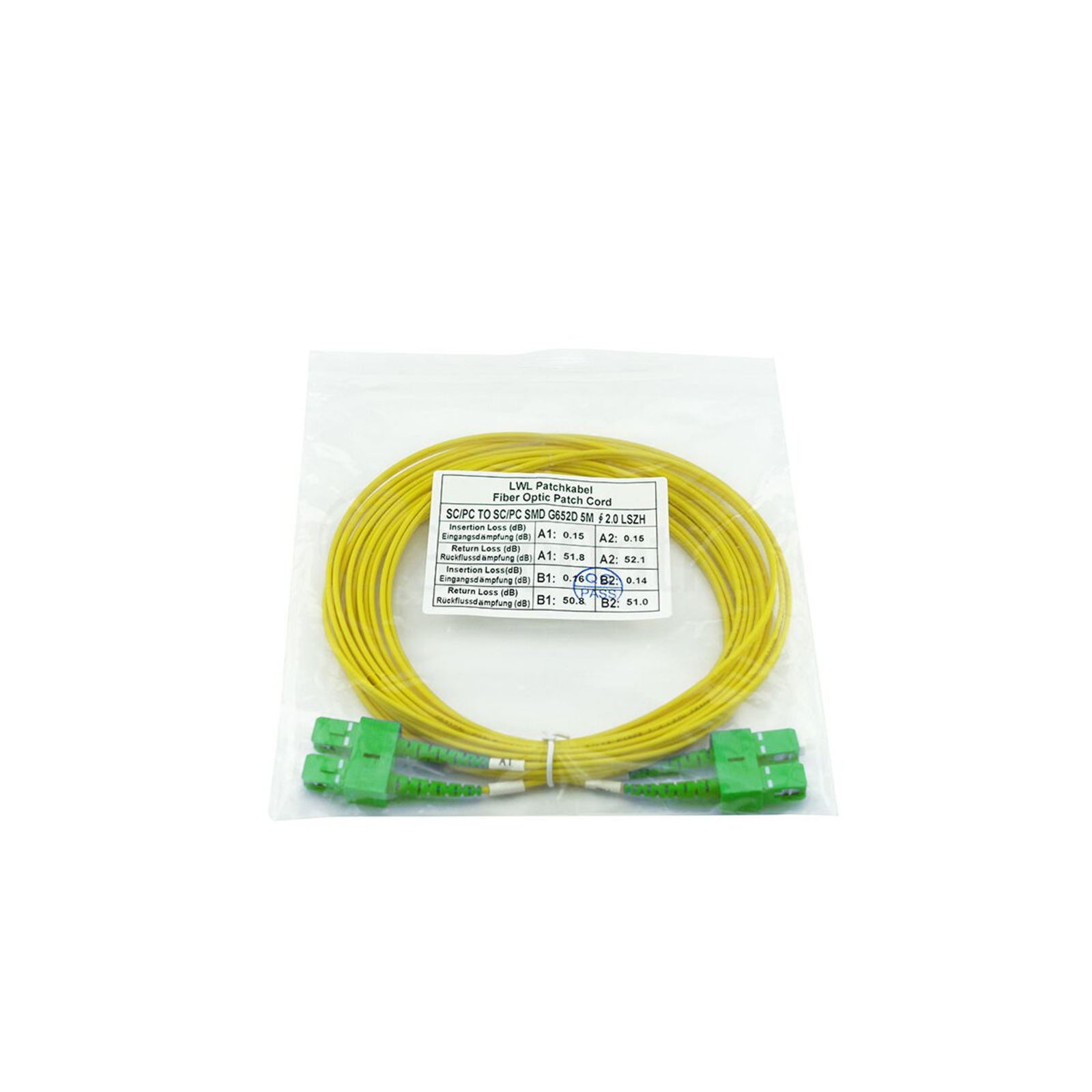 BlueOptics Duplex Fibre Optic Patch Cable SC-APC/SC-APC Singlemode 1 Metre