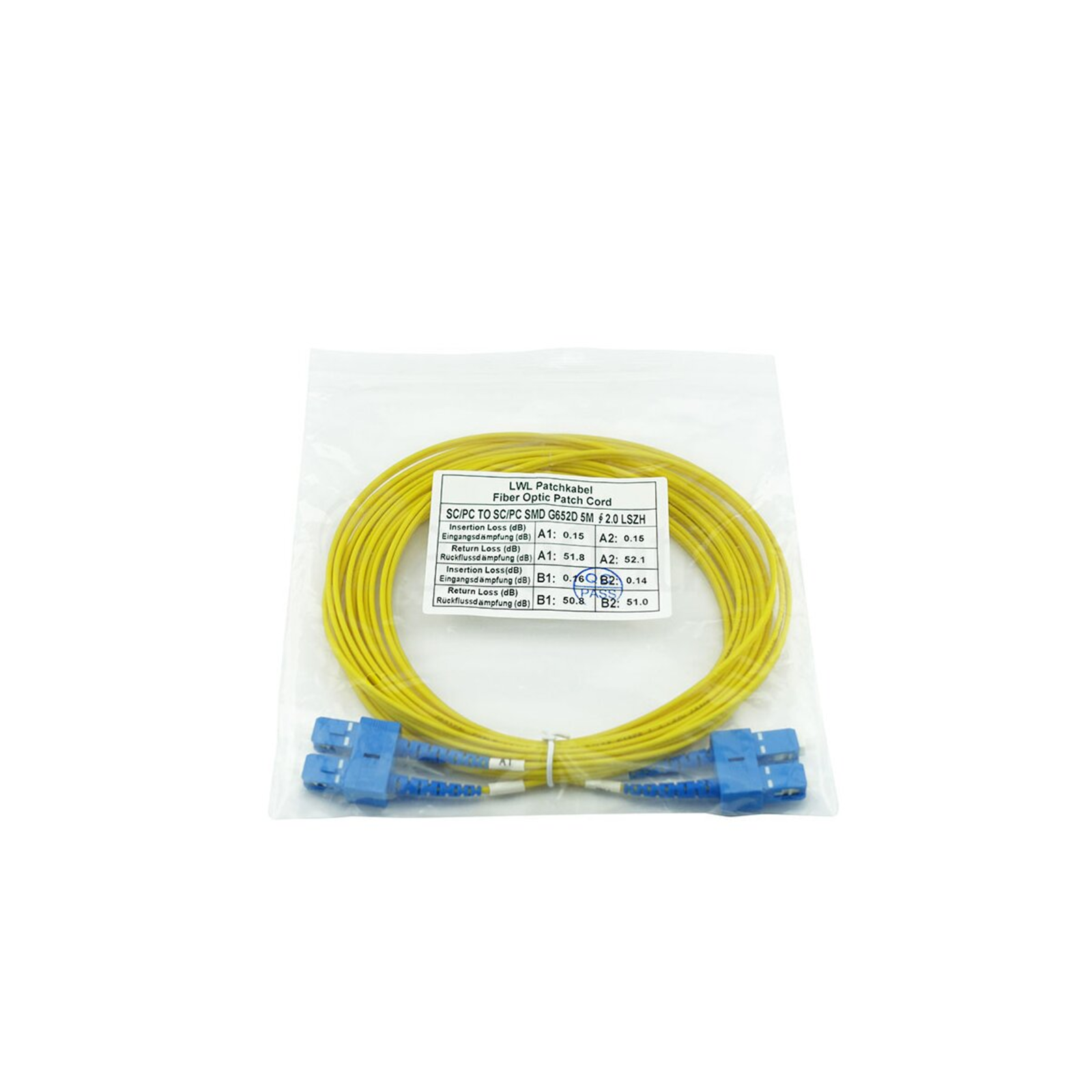 BlueOptics Duplex Fiber Optic Patch Cable SC-UPC/SC-UPC Singlemode 20 Meters