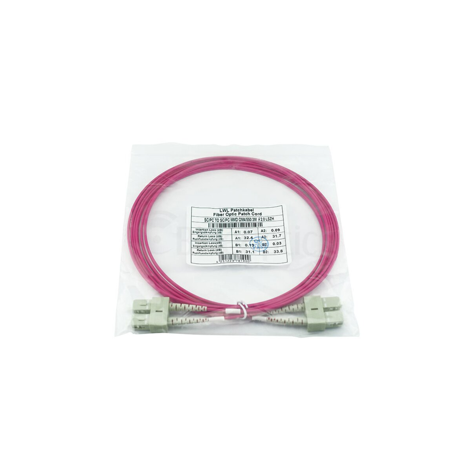 BlueOptics Fiber Optic Patch Cord SC SC MM OM4 magenta 7,5m