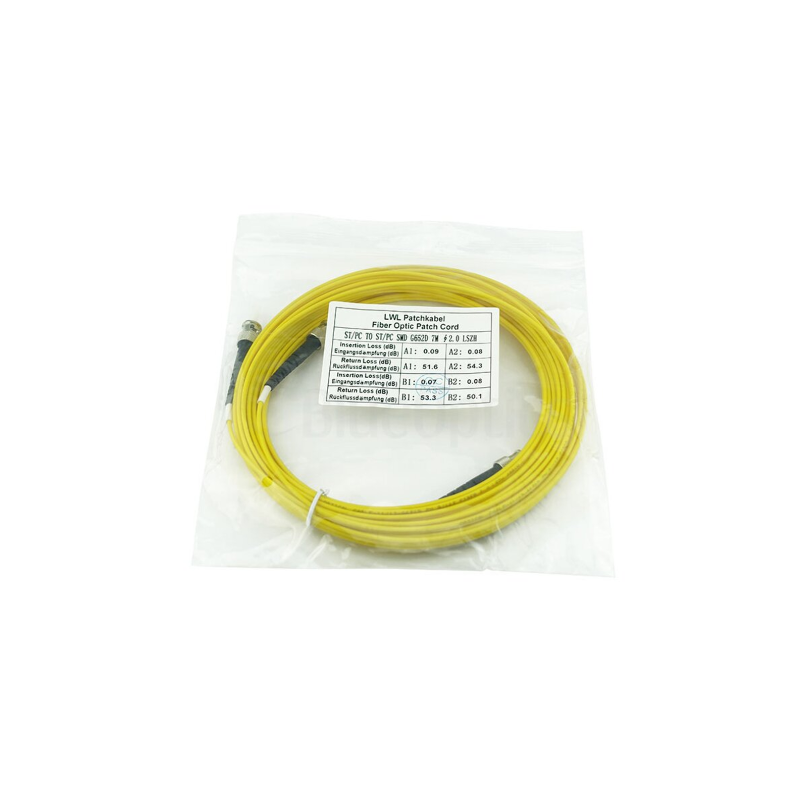 BlueOptics Duplex Fiber Optic Patch Cable ST-PC/ST-PC Single-mode 7.5m