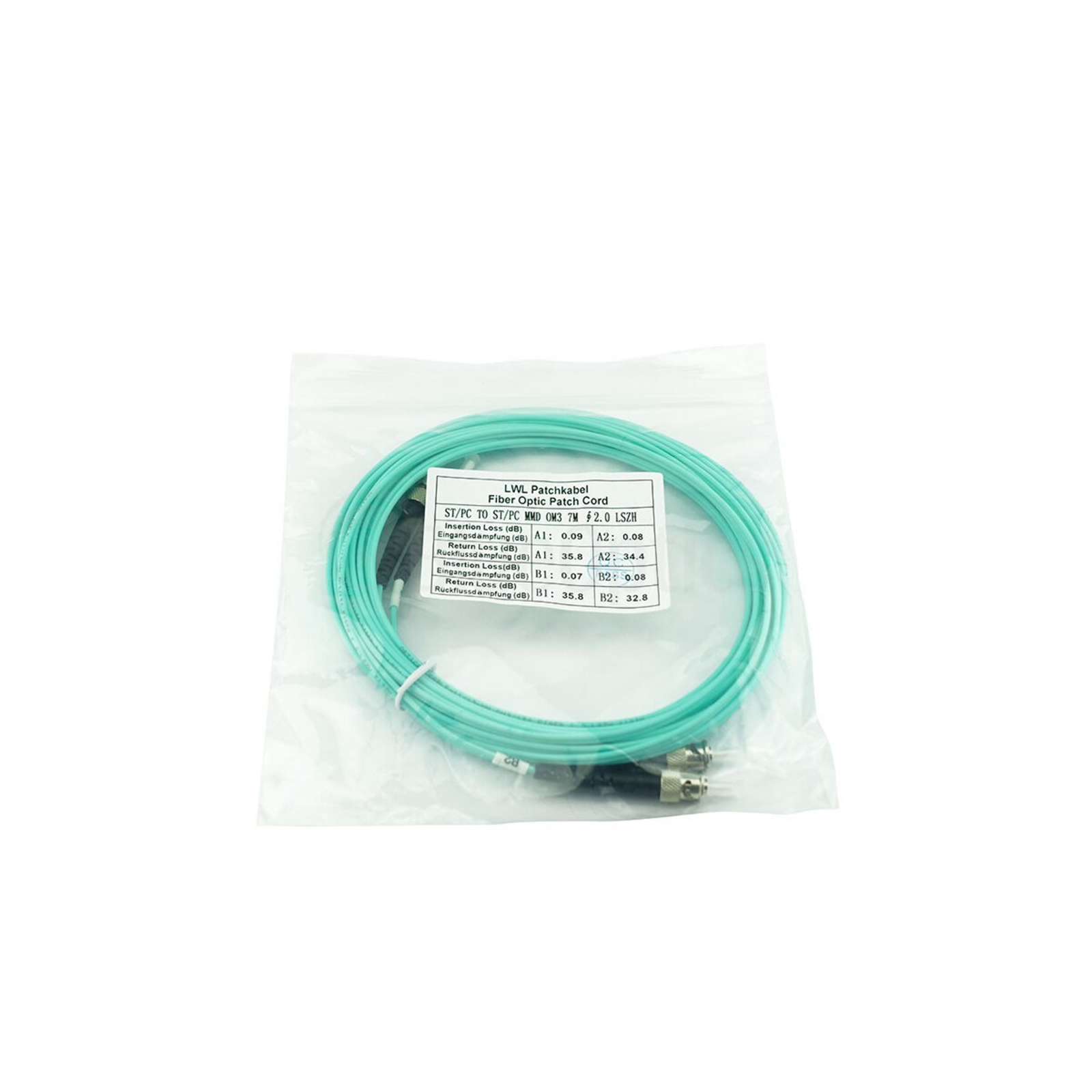 BlueOptics Duplex Fibre Optic Patch Cable ST-ST Multimode OM3 7.5 Metres