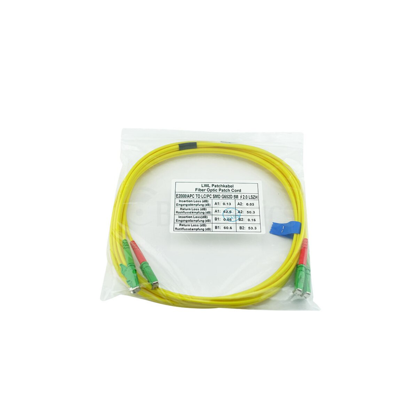 BlueOptics Duplex Fiber Optic Patch Cable E2000-APC/E2000-APC Singlemode