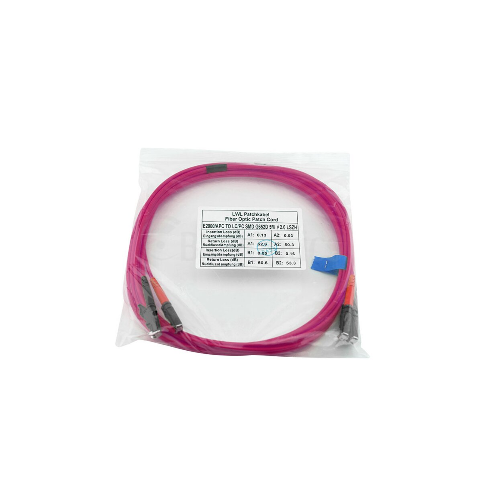 BlueOptics Duplex Fiber Optic Patch Cable E2000-E2000 Multimode OM4