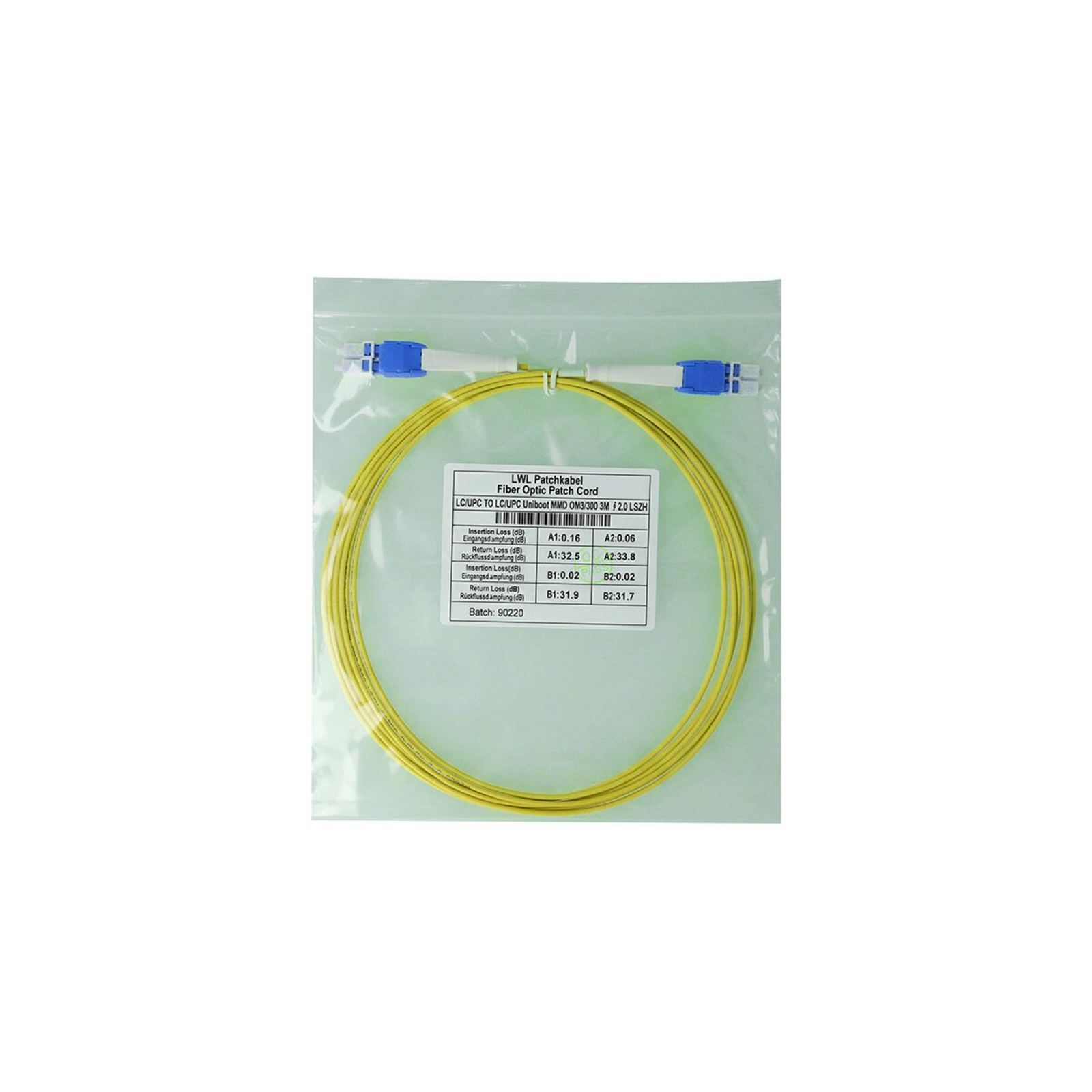 BlueOptics Duplex Fibre Optic Patch Cable LC Uniboot-LC Uniboot Singlemode 1 Metre