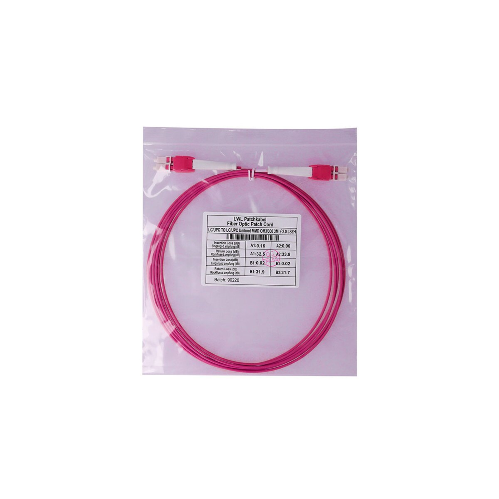 BlueOptics Duplex Fiber Optic Patch Cable LC Uniboot-LC Uniboot Multimode OM4 5 Meters