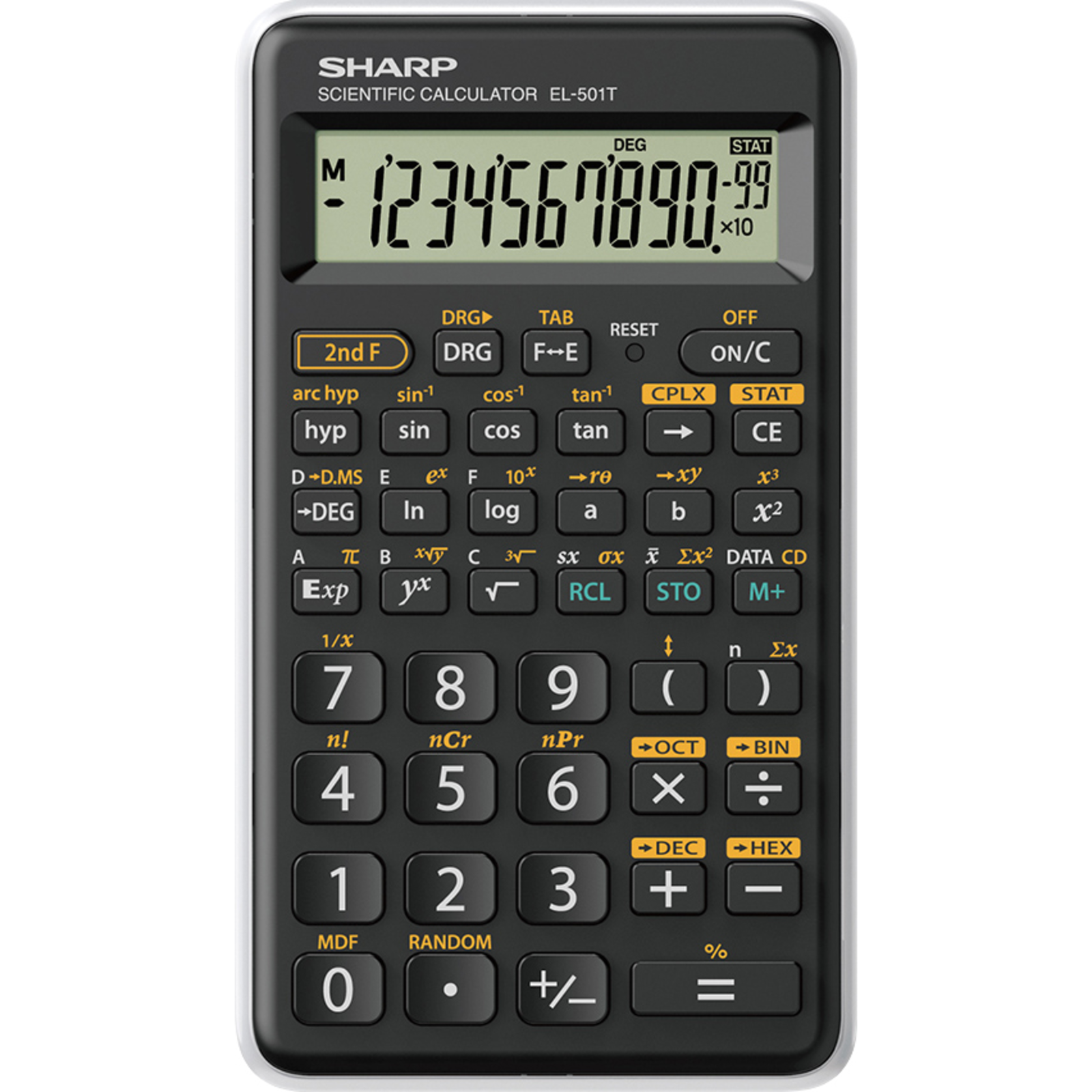 Sharp EL-501T Pocket Scientific Calculator 12 Digits 1 Line Rechargeable Battery Black White