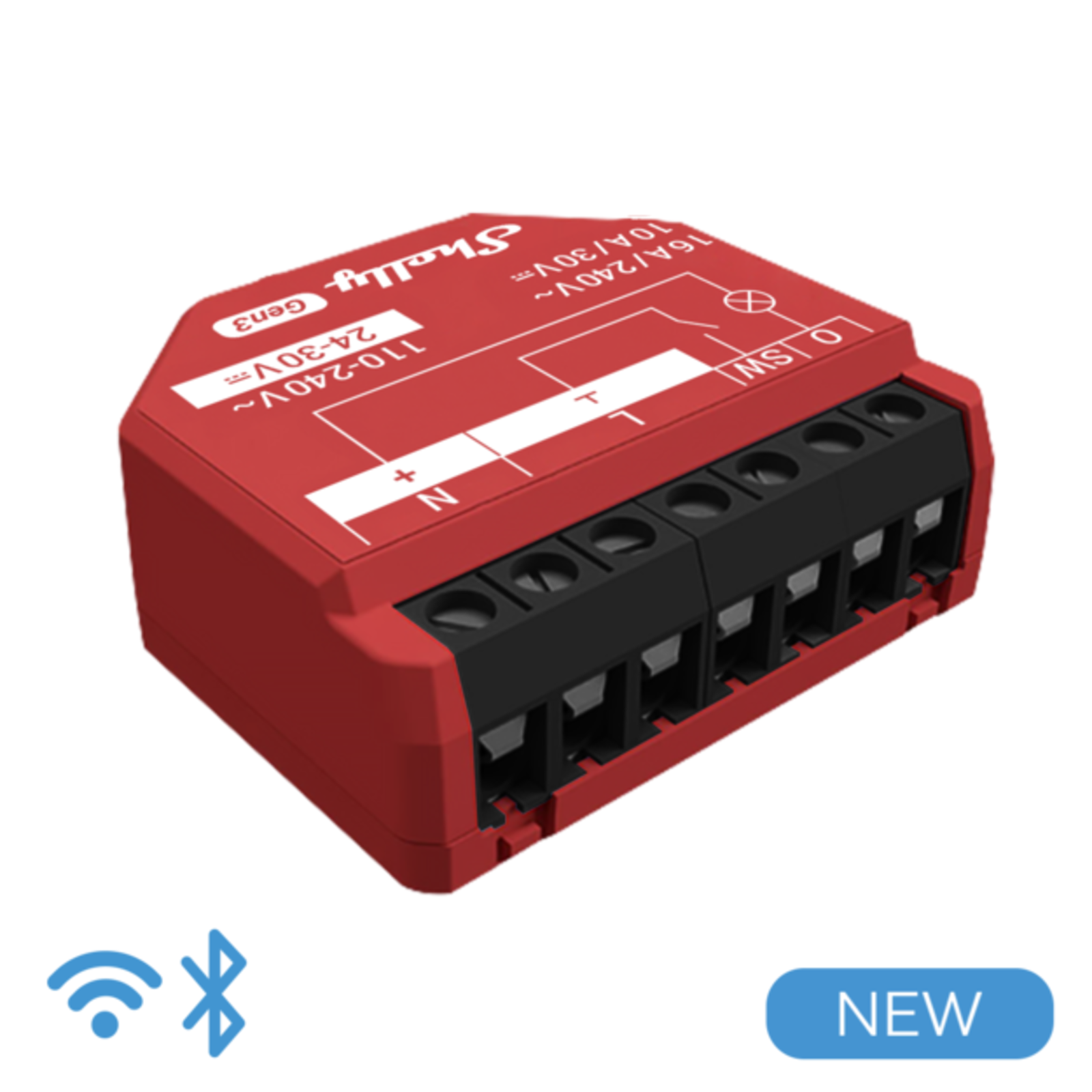 Slighty Flush-mounted 1PM Gen3 Relay Max 16A 1 Channel WLAN BT