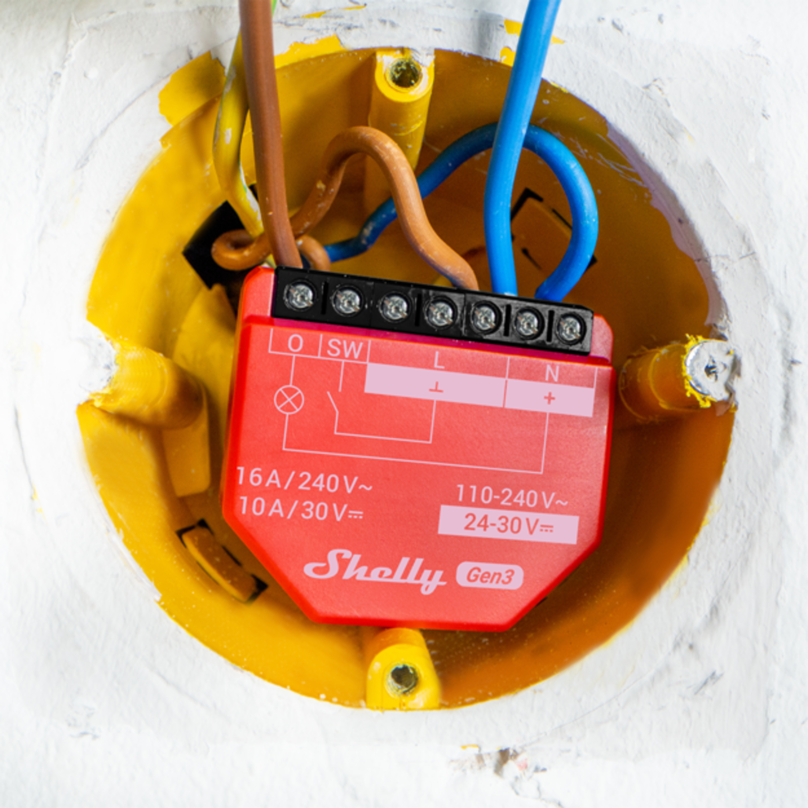 Slighty Flush-mounted 1PM Gen3 Relay Max 16A 1 Channel WLAN BT
