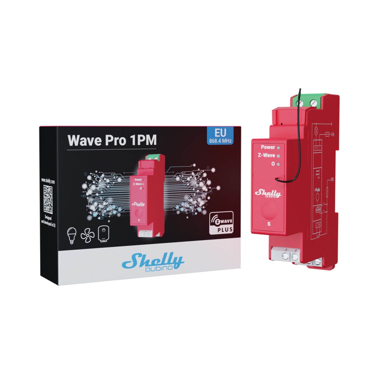 Slighty Top-hat Rail Wave Pro 1PM Relay Max.16 A 1 Phase 1x 16A Measuring Function Z-Wave