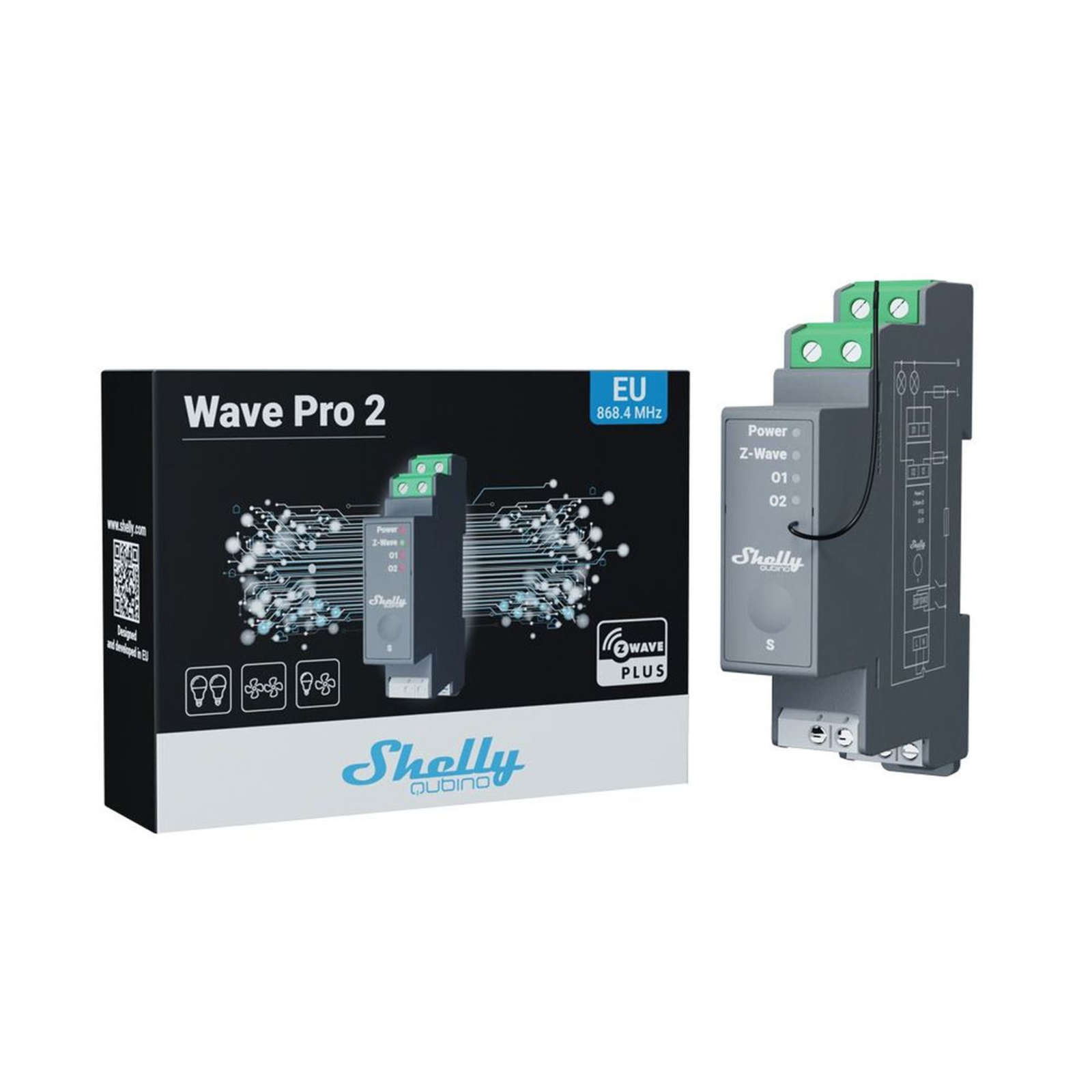 Slighty Top-hat Rail Wave Pro 2 Relays Max. 25A 2 Phases 2x 16A Z-Wave