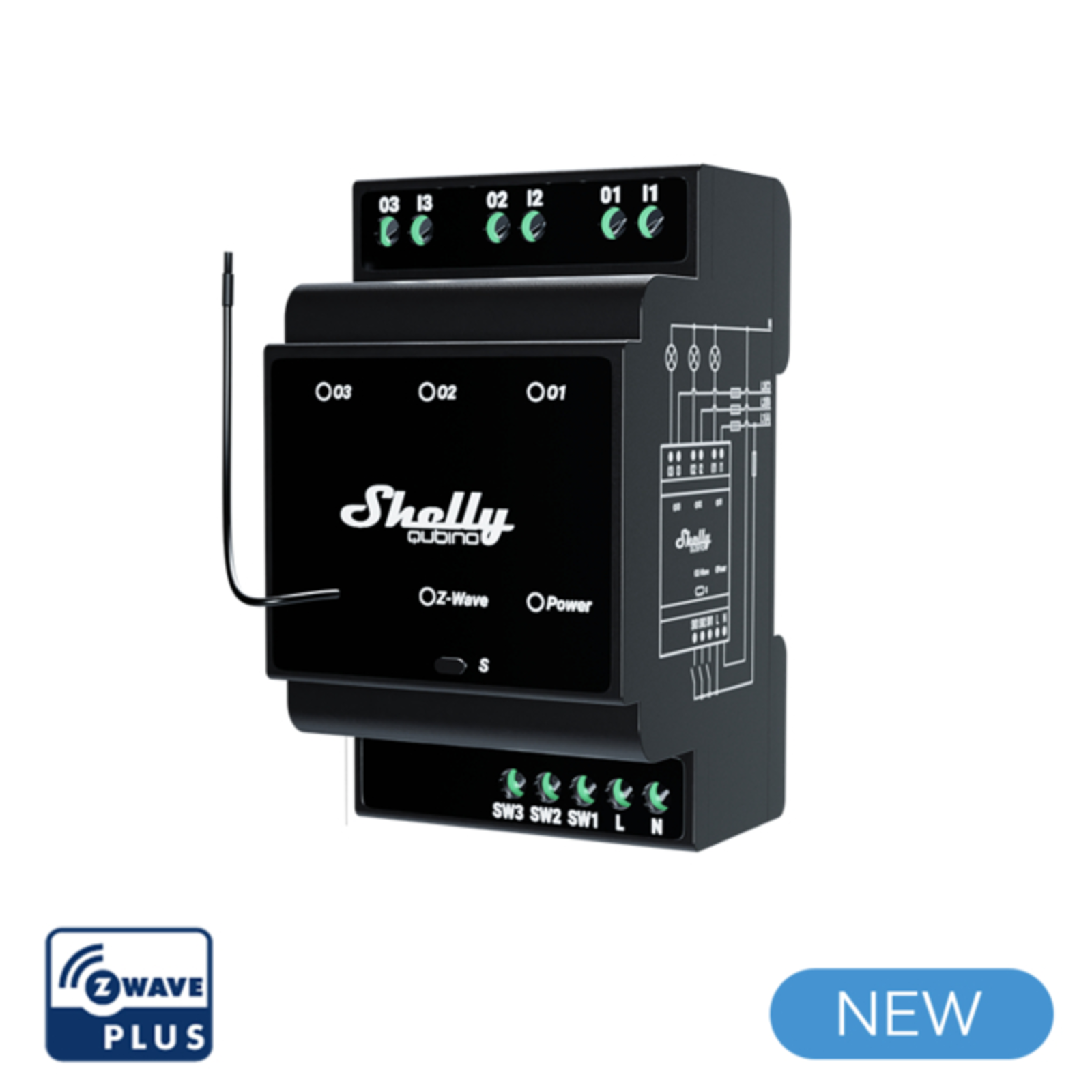 Slighty Top-hat Rail Wave Pro 3 Relays Max. 48 A 3 Phases 3x 16A Z-Wave