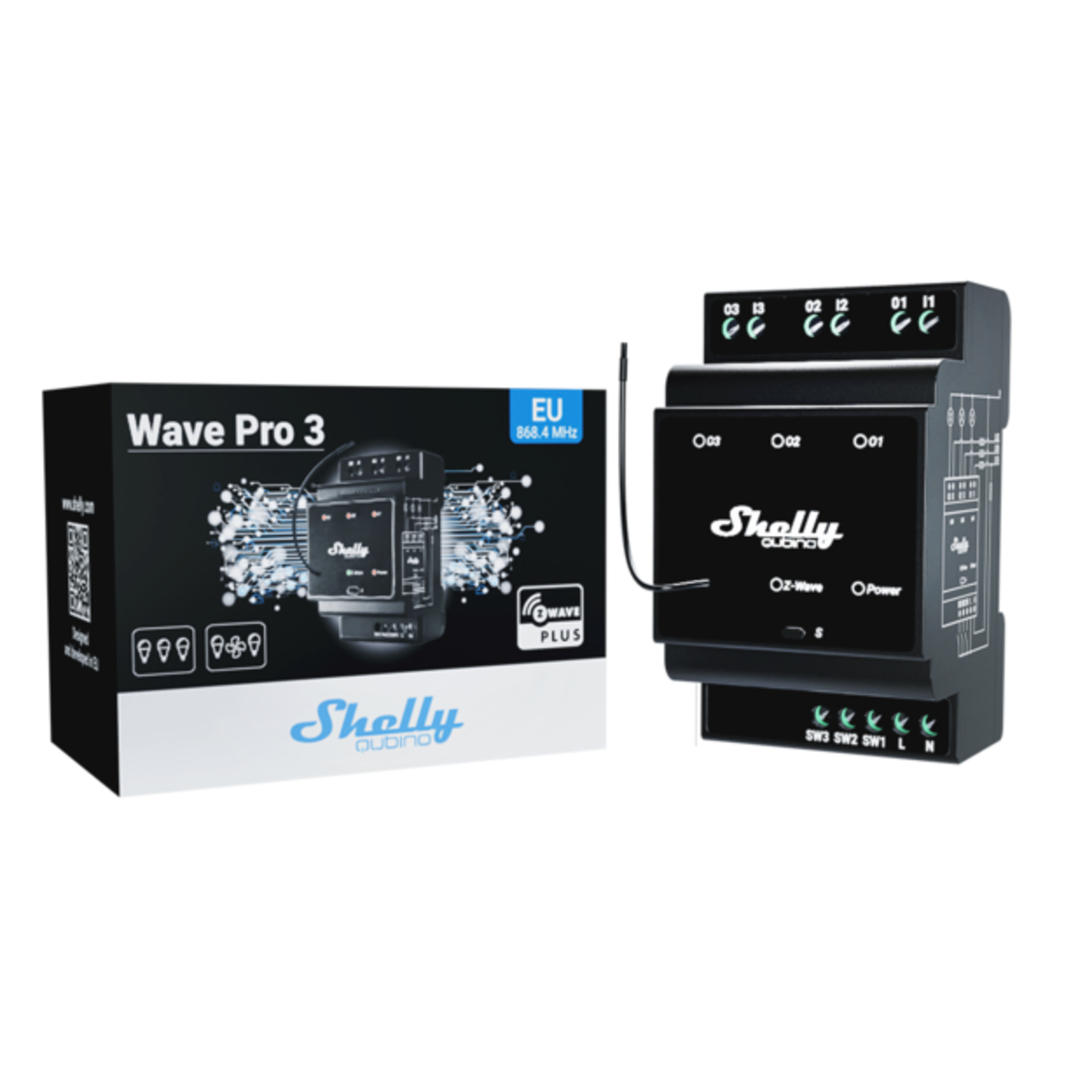 Slighty Top-hat Rail Wave Pro 3 Relays Max. 48 A 3 Phases 3x 16A Z-Wave