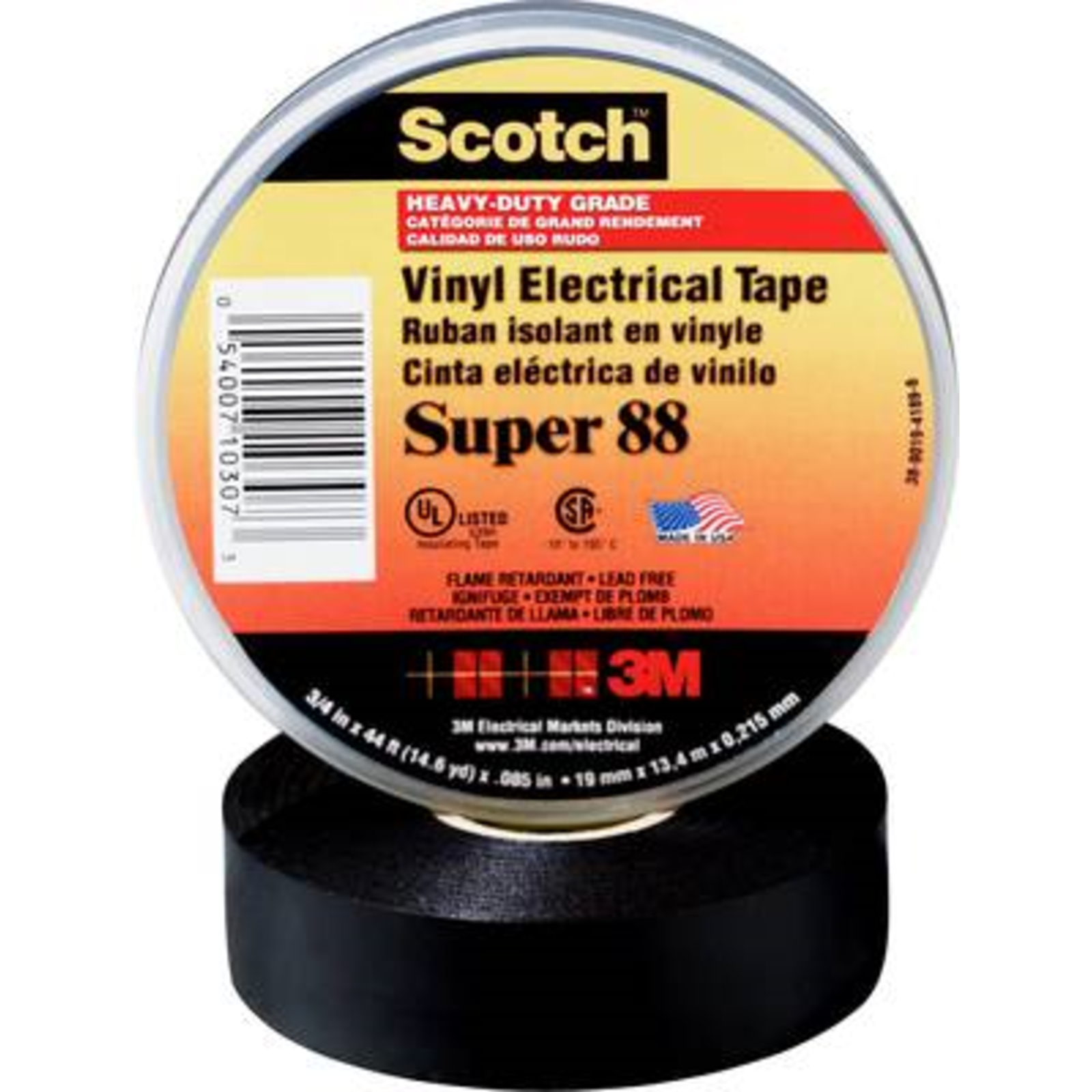 3M SUPER88-38X33 Insulating Tape Scotch Black L X W 33 M 38mm 1