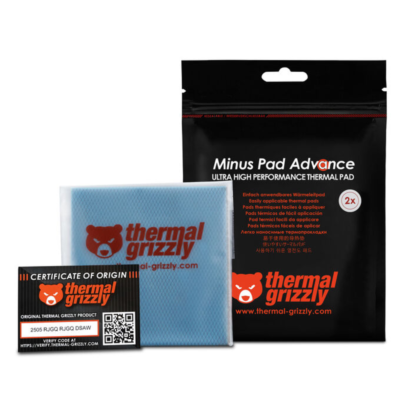 Thermal Grizzly Set of 2 Minus Pad Advance Thermal Pads 100x100x1mm (Black)
