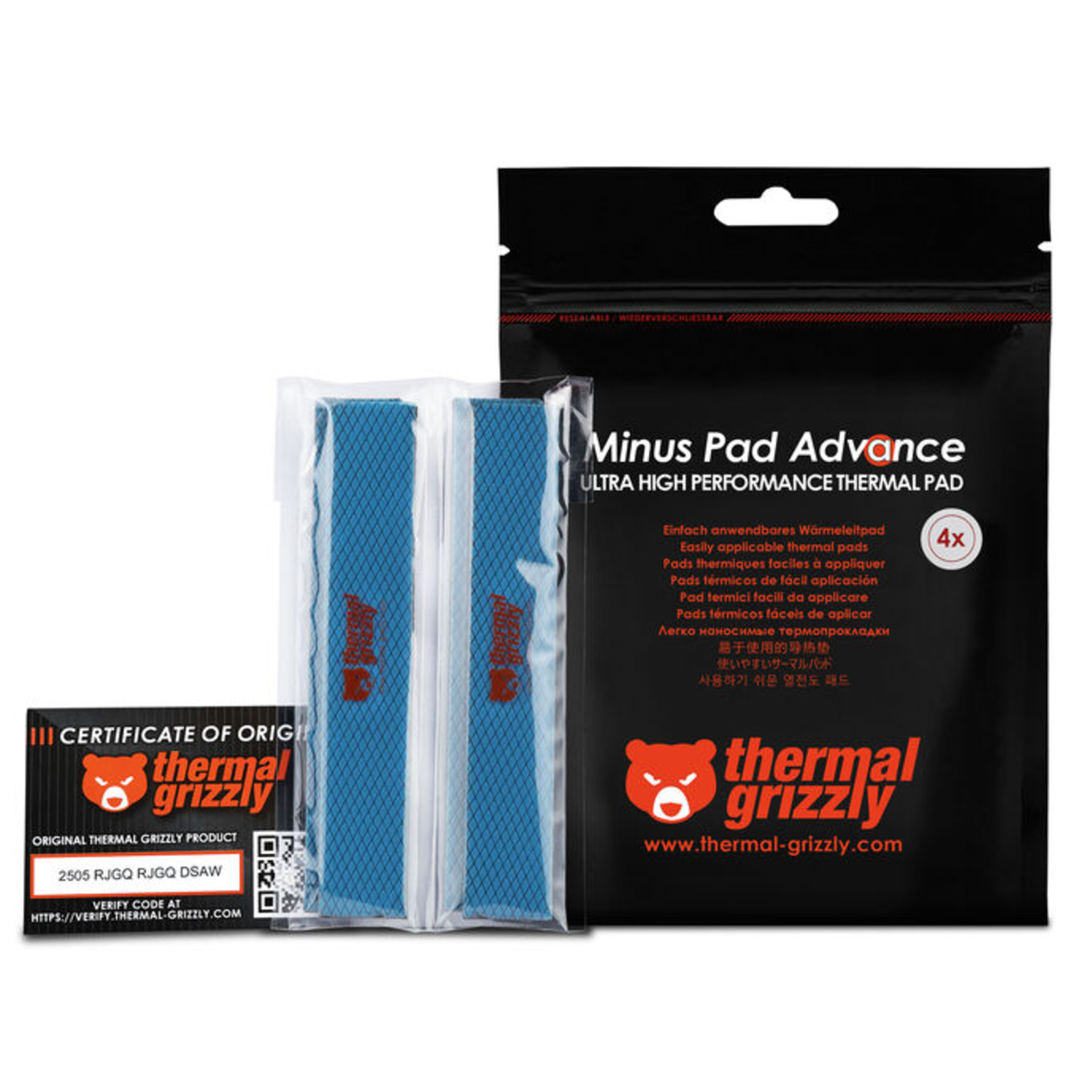 Thermal Grizzly Set of 4 Minus Pad Advance Thermal Pads 120x20x3mm (Black)