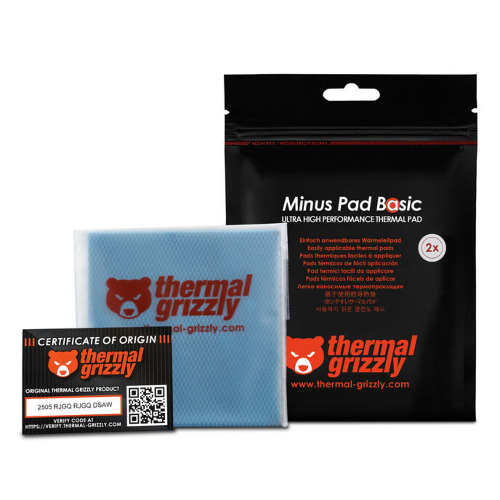 Thermal Grizzly Set of 2 Minus Pad Basic Thermal Pads 100x100x1.5mm (Black)