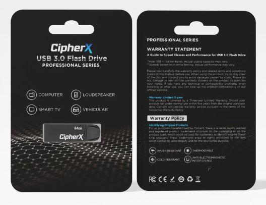 64GB CipherX U10 Pro Series USB 3.0 (150MB/s) USB Flash Drive (3Y warranty)