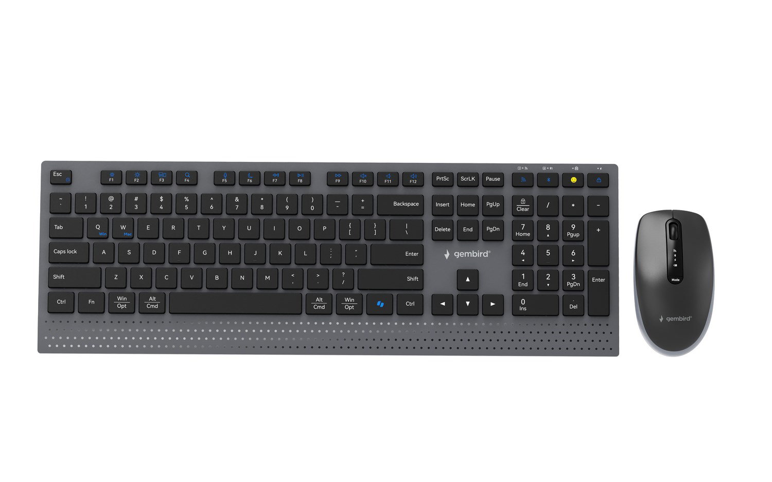 Gembird KBS-WPS-02 Dual-mode slim wireless desktop set, 2.4G+BT, US layout
