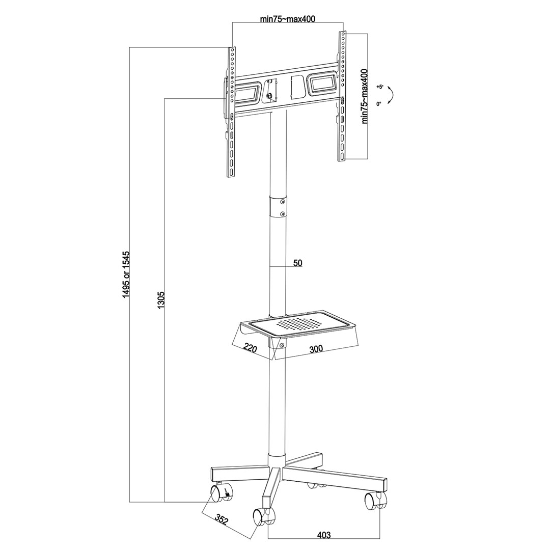 Maclean MC-949 TV Cart, Stand, Professional,32-55, on Casters, max. VESA 400x400, max. 25kg