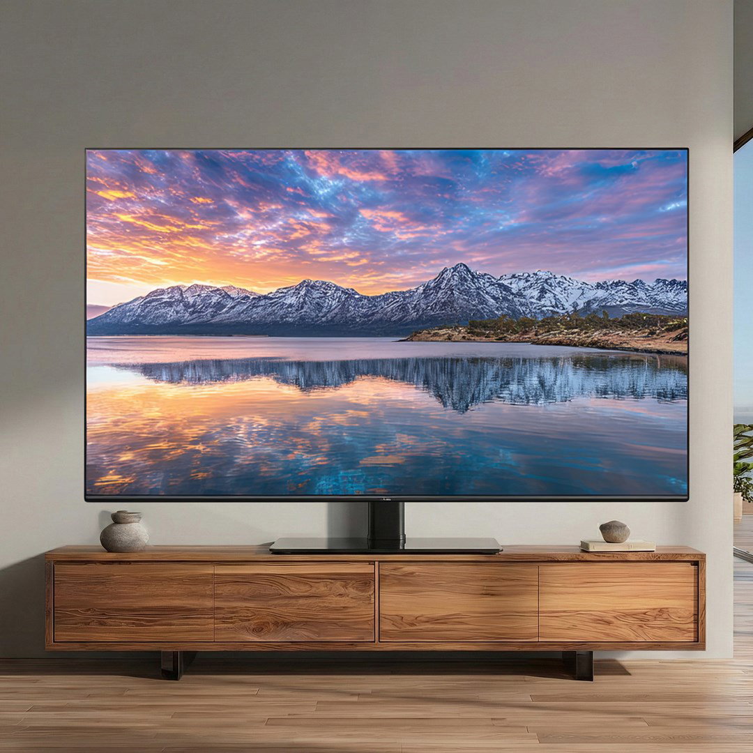 Maclean MC-450 Universal TV Stand for TV Cabinet max. 40kg, max. VESA 400x400 32-65 Tempered Glass Base 3-Level Height Adjustment