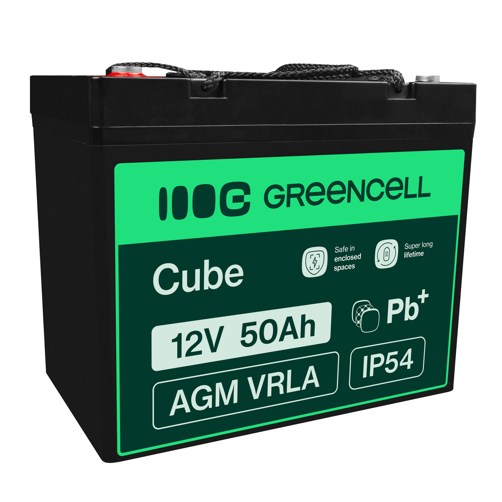Greencell AGM Battery Lead Acid VRLA 12V 50Ah for Boats Scooters Camper Vans