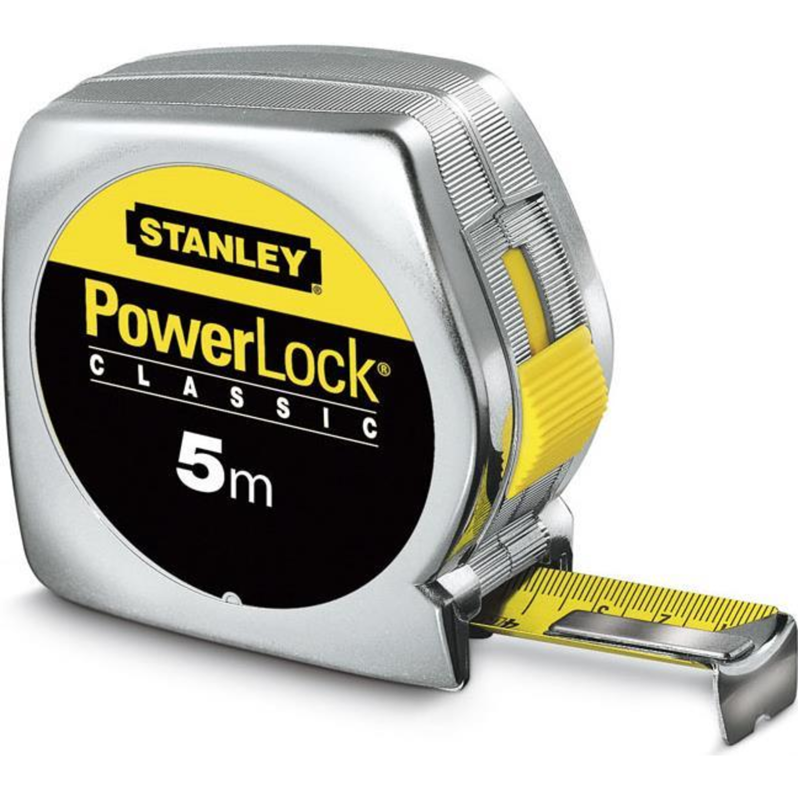 Stanley Powerlock Tape Measure 10 Metres Silver Yellow 25mm Plastic Housing