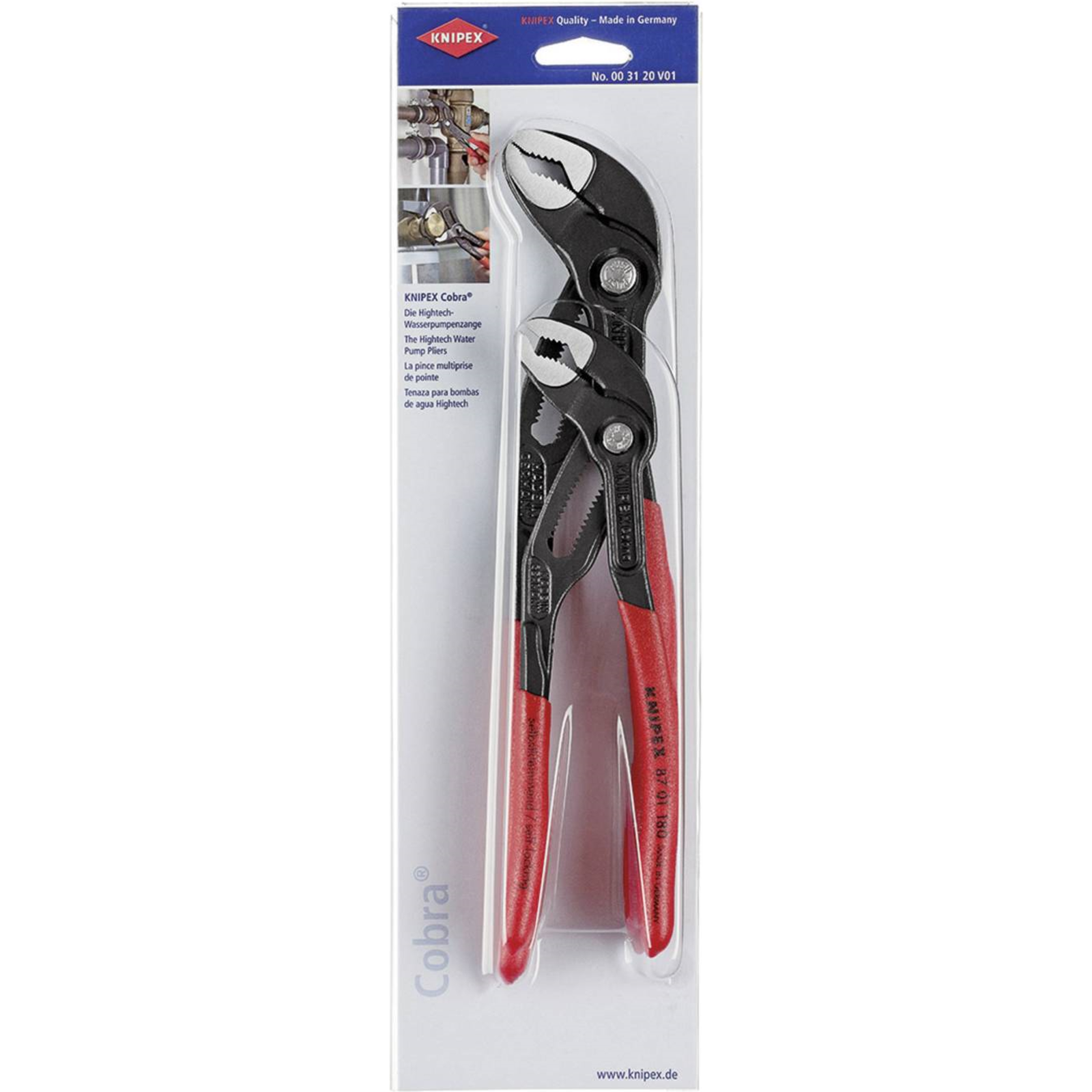 KNIPEX 00 31 20 V01 Adjustable Pliers for Pipes And Nuts