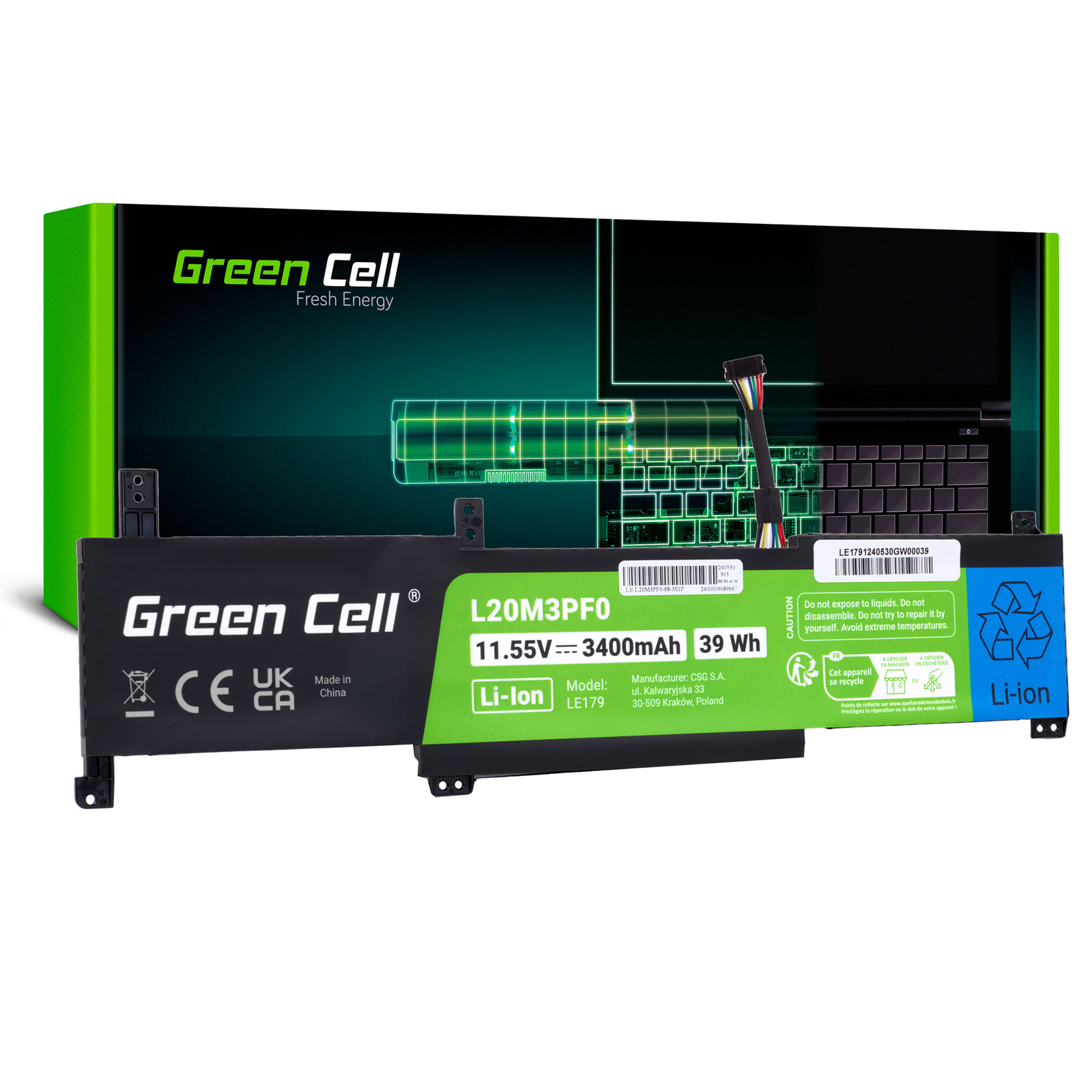 Greencell Bateria Green Cell L20M3PF0 Lenovo Ideapad 3-14ITL6 15ITL6 17ITL6 S14 V14 15 17 G2 G3