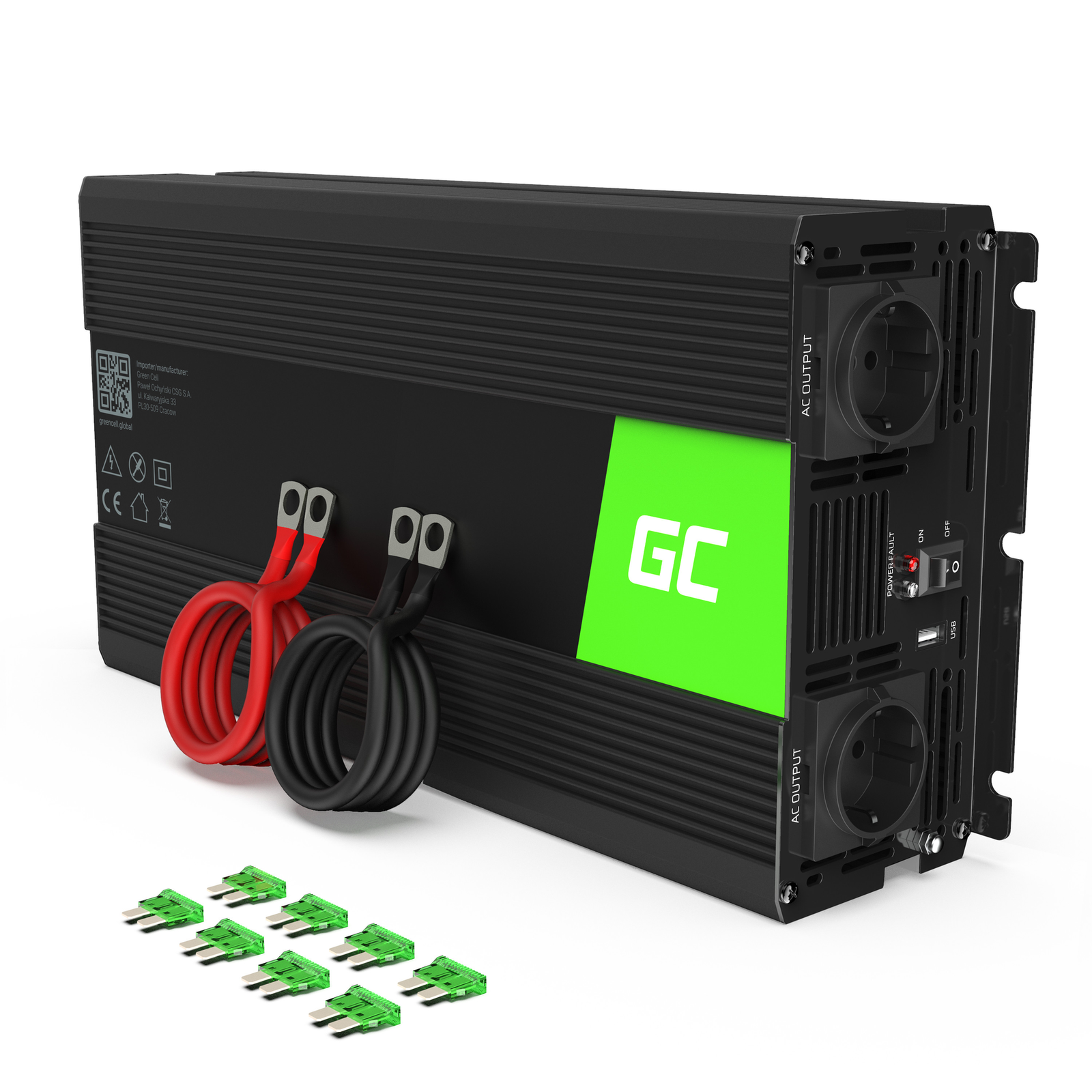 Greencell Car Voltage Inverter 24V to 230V 1000W