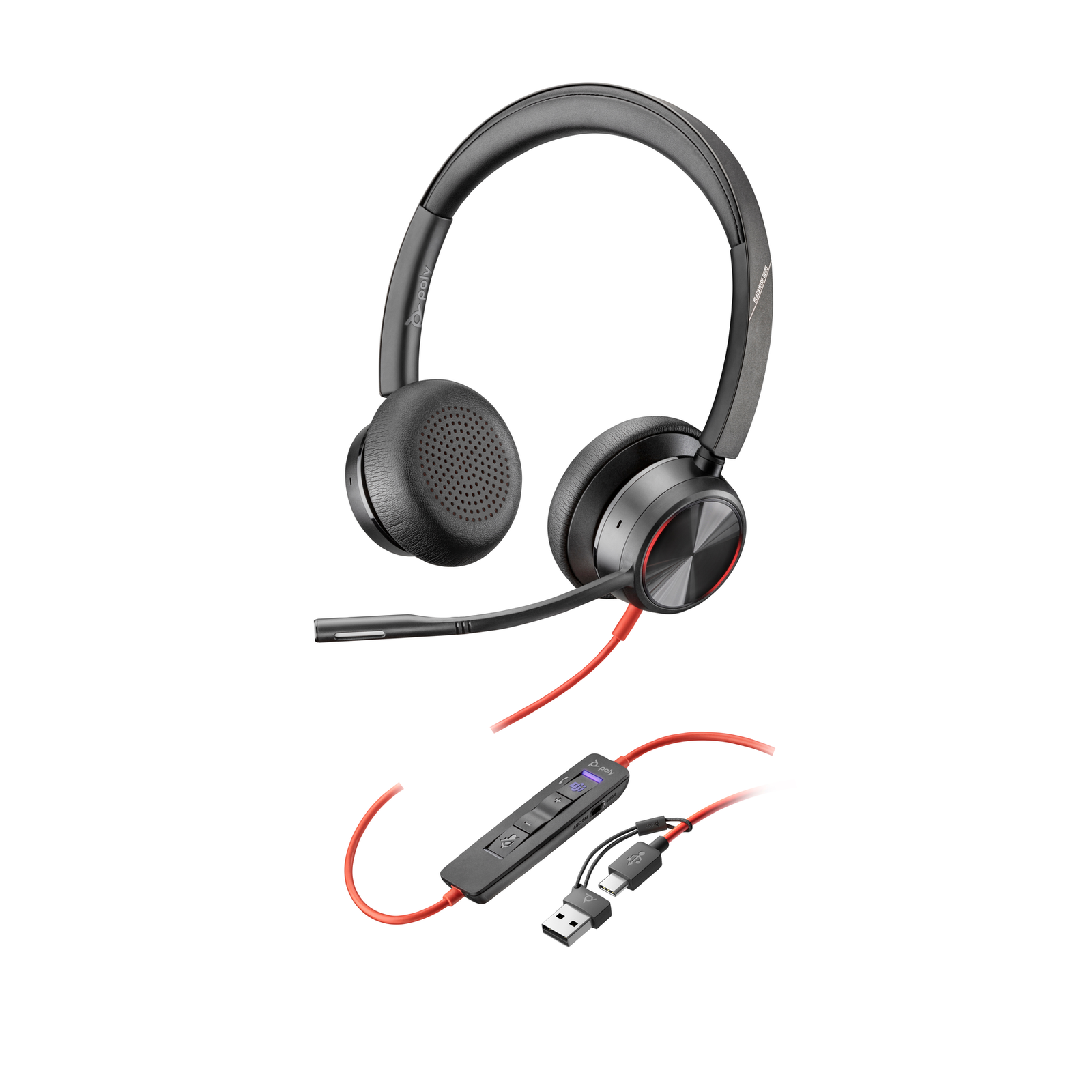 Poly Blackwire 8225 USB-C Stereo Headset Certified for Teams + USB-C-A Adapter