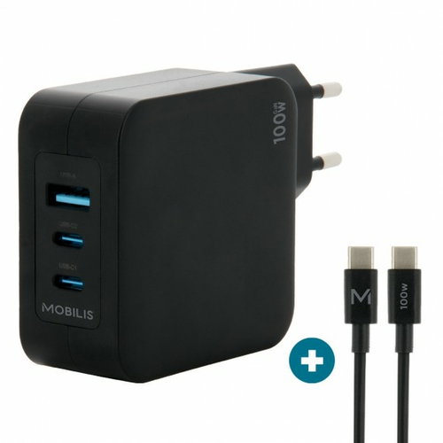 WALL CHARGER - 100 W - 2 USB C - + 1 USB A GAN + CABLE - 2M - 100