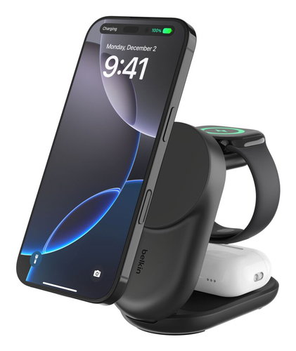 ULTRACHARGE 25 WATT QI2 MAGNETI - 3-IN-1 LADESTATION KLAPPBAR SCHW