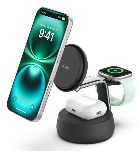 ULTRACHARGE PRO 25 WATT QI2 MAG - 3-IN-1 LADESTATION SCHWARZ