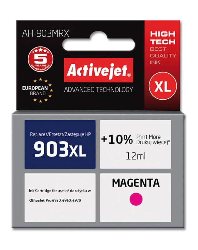 Activejet AH-903MRX Ink (replacement for HP 903XL T6M07AE; Premium; 12 ml; magenta)