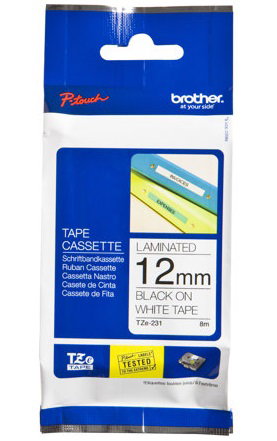 BROTHER TZE-231 BLACK ON WHITE LABELLING TAPE 12MM