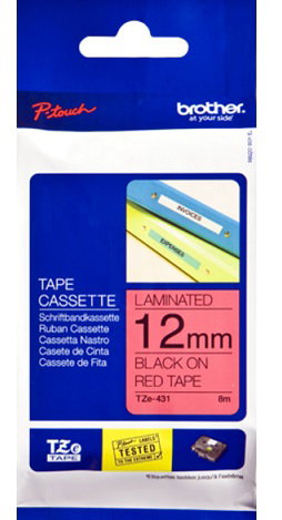 Brother TZE-431 label-making tape Black on red