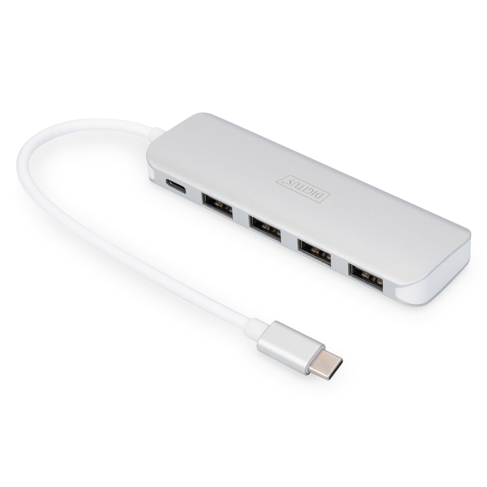 Digitus USB-C Hub 4-3.0 4xA3.0 1xC Intgr. Cable White