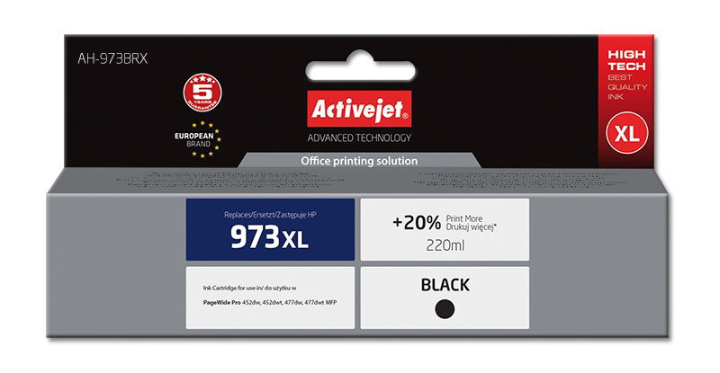 Activejet AH-973BRX ink (replacement for HP 973XL L0S07AE; Premium; 220 ml; black)