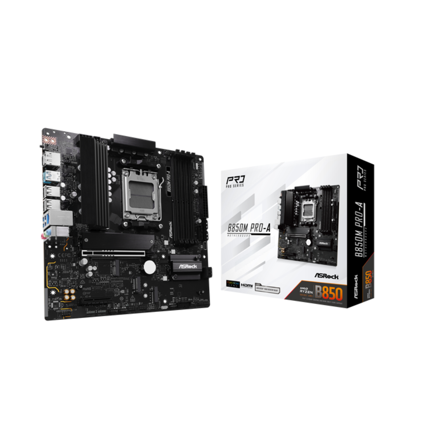 ASRock B850M Pro-A AM5 MATX HDMIDP DDR5 AMD Socket AM5 Ryzen Zen4 MicroMiniFlex-ATX 90-MXBR8-A0UAYZ