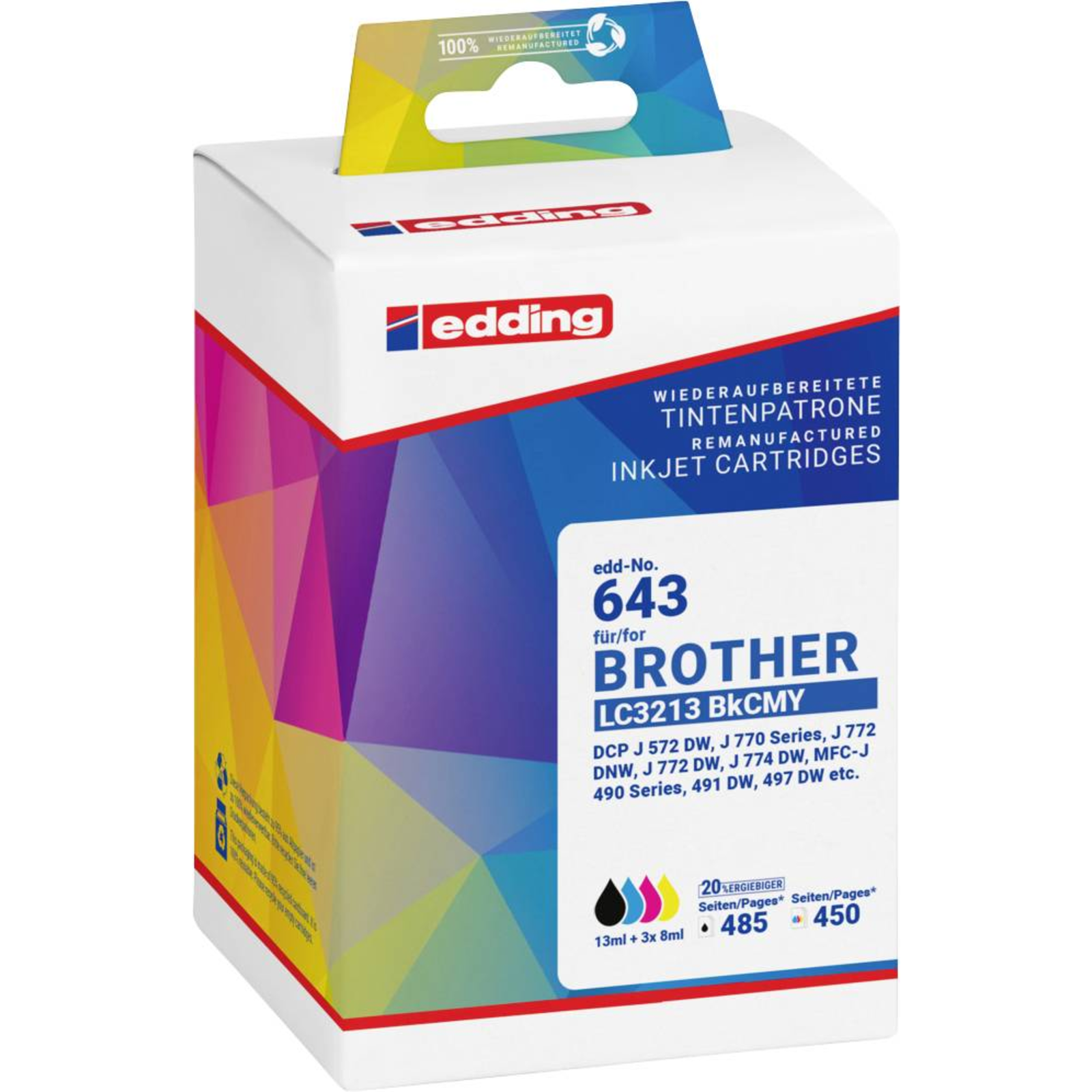 Edding EDD-643 Black cyan magenta Yellow Printer Cartridges Compatible to Bredher Compat