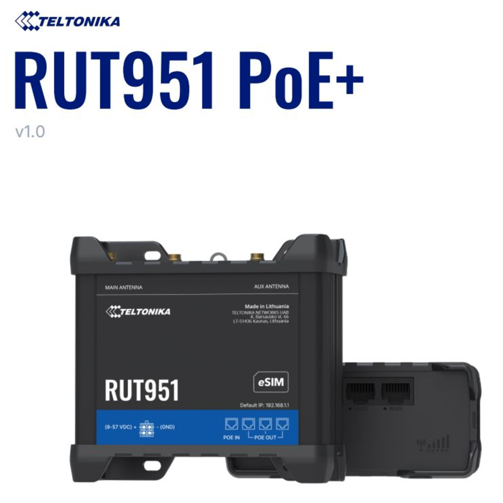 Teltonika RUT951 Industrial Dual SIM LTE Wifi router with PoE incl. EU power supply