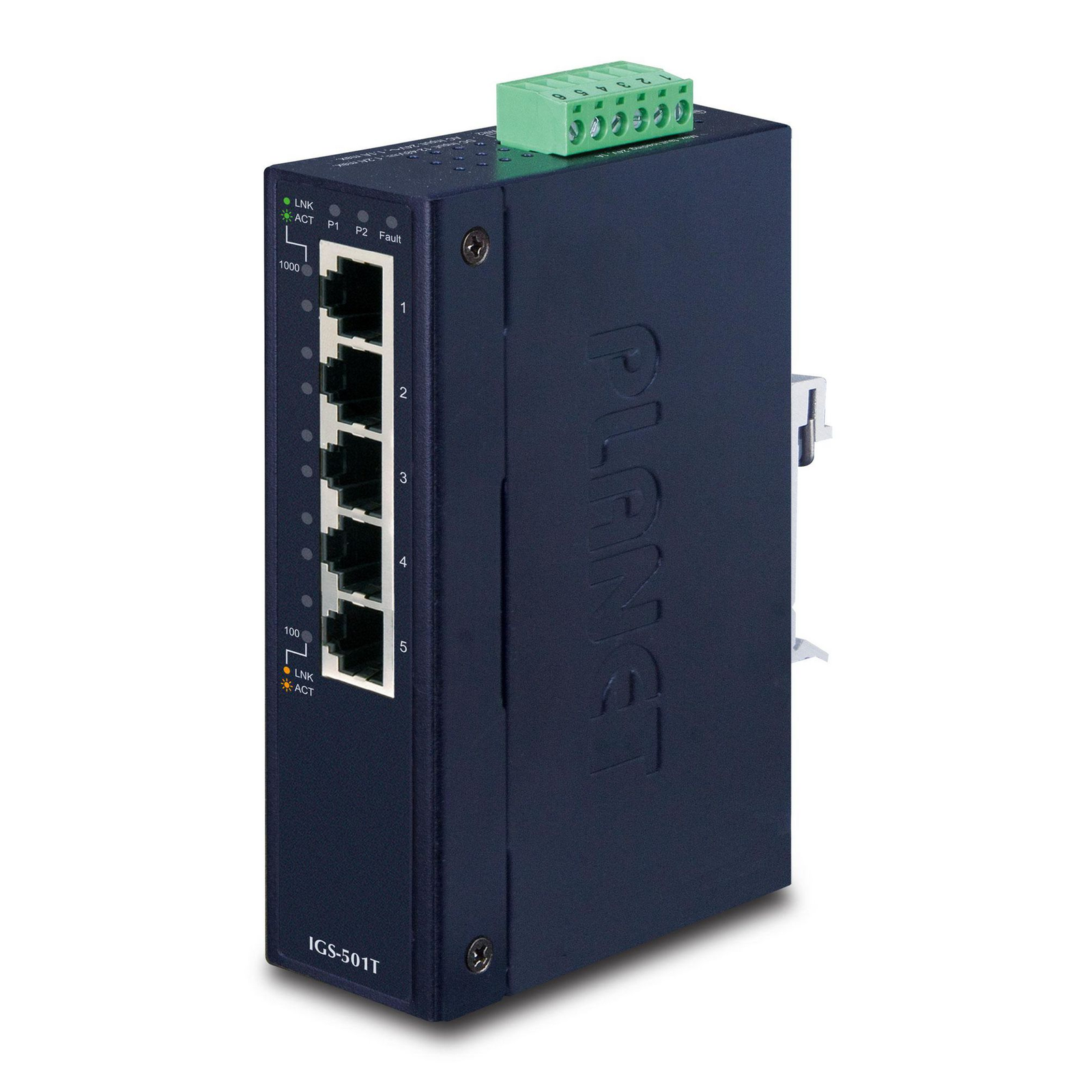 Planet Switch IGS-501T Industrial Version 5x10/100/1000 DIN IP30 -40 to 75 C 12-48V ESD+E