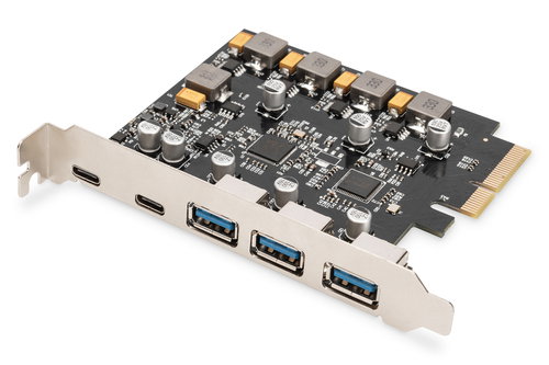 PCIE CARD 2X USB-C + 3X USB A - 5X SUPERSPEED 10GBPS