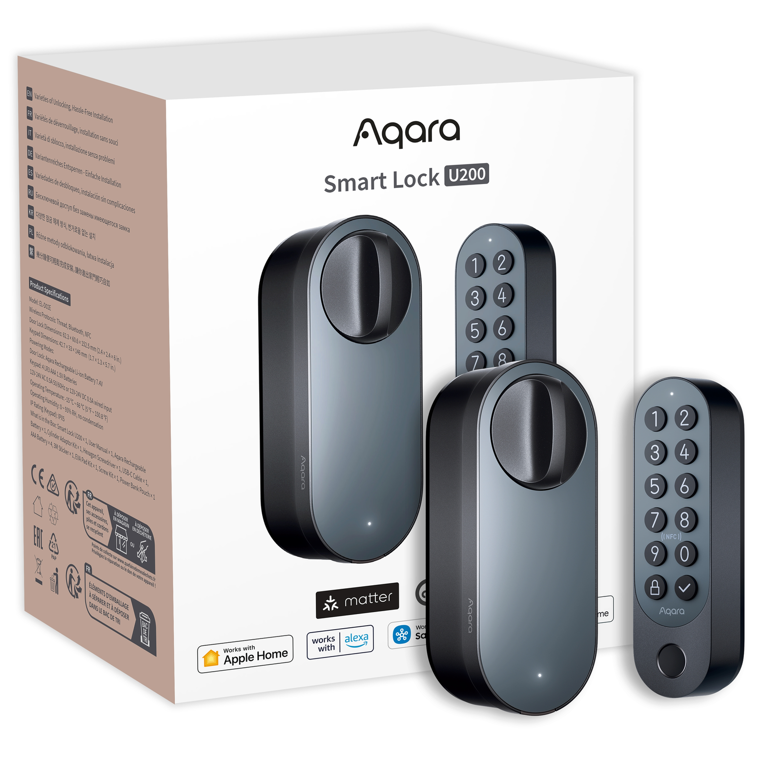 Aqara Smart Lock U200 (Black) Smart Door Lock with Various Unlocking Methods