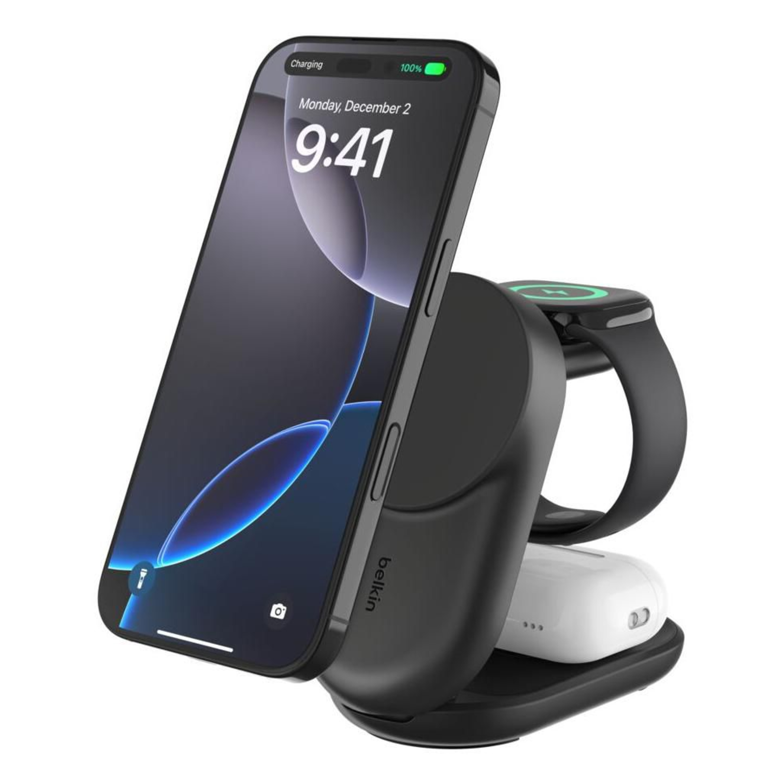 Belkin UltraCharge Wireless Charger 3-in-1 Magnetic Foldable with Qi2 + AC Power Adapter